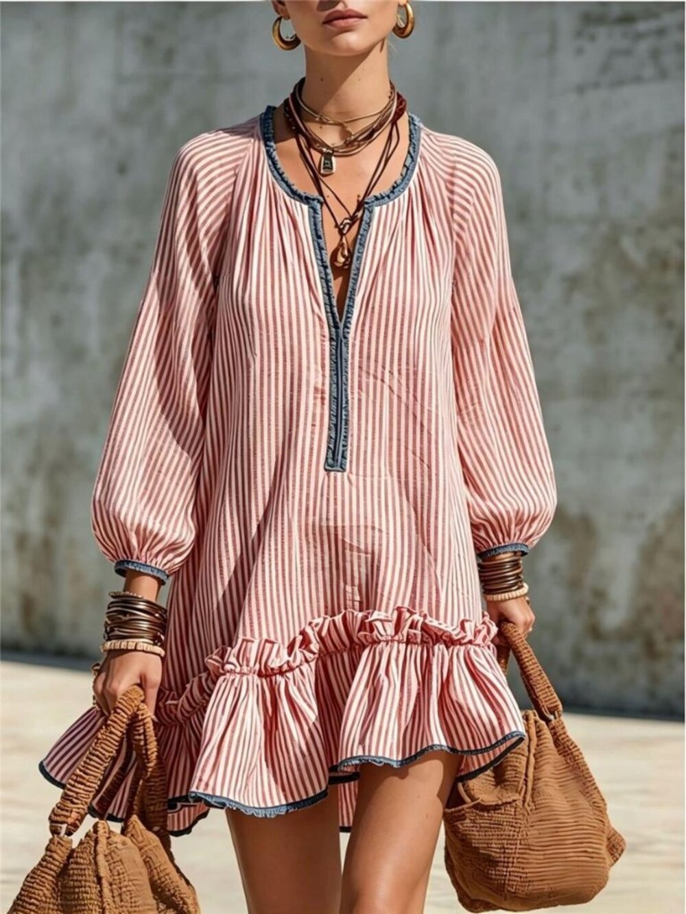 Striped Ruffle Hem Mini Dress
